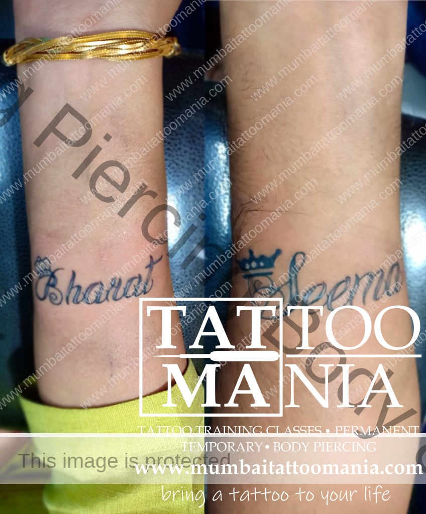 we do couple name with crown tattoo at tattoo mania & body piercing at thane near railway station tattoo studio